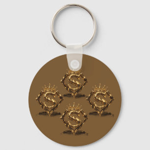 Lyxig gyllene bokstav S krona diamant monogram Nyckelring