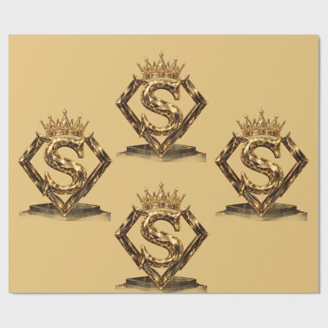 Lyxig gyllene bokstav S krona diamant monogram Presentpapper (Platt)
