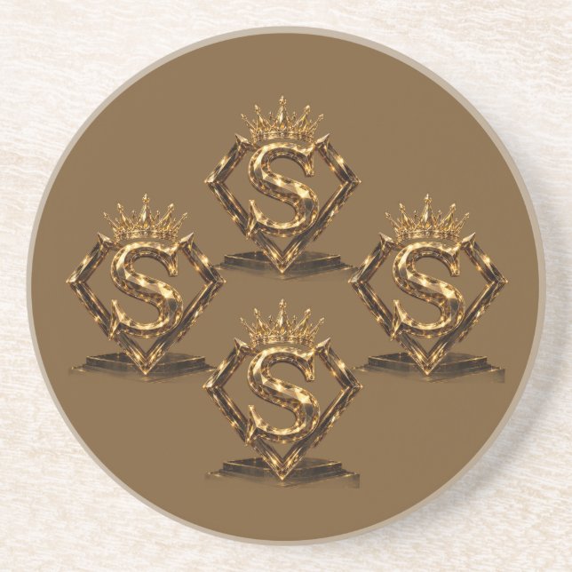 Lyxig gyllene bokstav S krona diamant monogram Underlägg (Framsidan)