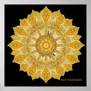 Lyxig gyllene mandala blommande sol poster