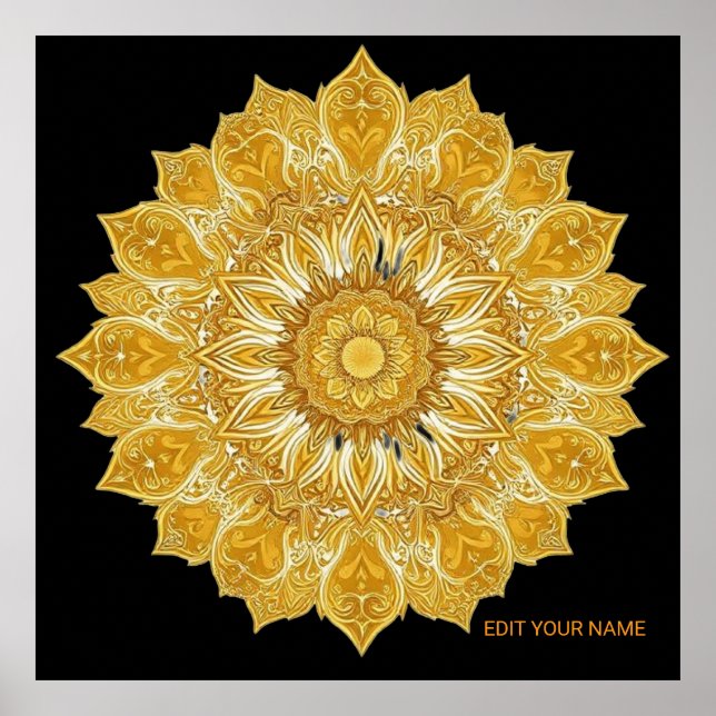 Lyxig gyllene mandala blommande sol poster (Framsidan)