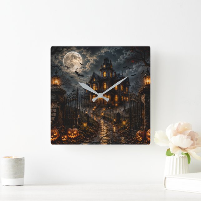 Lyxig Halloween-väggklocka | Goth från Spökhus Fyrkantig Klocka (Hem)