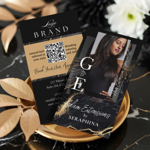 Lyxig Hårstylist & Extensions Svart Guld Agat Visitkort