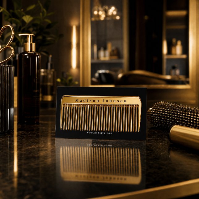Lyxig Hårstylist | Guld Kam  Visitkort (Luxuryn Hair Stylist | Gold Comb Business Card)