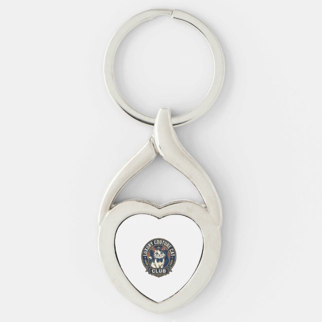 Lyxig haute couture katt kattmamma presentidé - Ly Twisted Heart Silverfärgad Nyckelring (Framsidan)