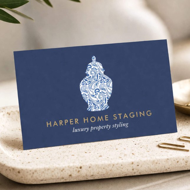 Lyxig Heminredning Blue Ginger Jar Logotyp Visitkort (Skapare uppladdad)