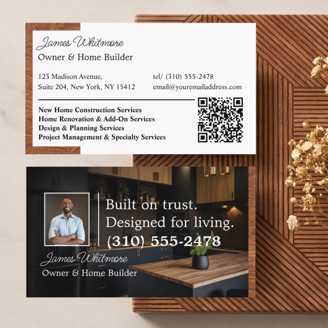 Lyxig Hemrenovering Husbyggare Foto Qr-kod Visitkort (Luxury Home Renovation Home Builder Phot Qr Code Business Card)