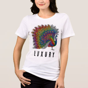 Lyxig hög mode regnbåge påfågel skjorta t shirt