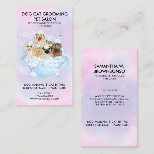 Lyxig hund katt grooming spa visitkort (Fram/baksida)