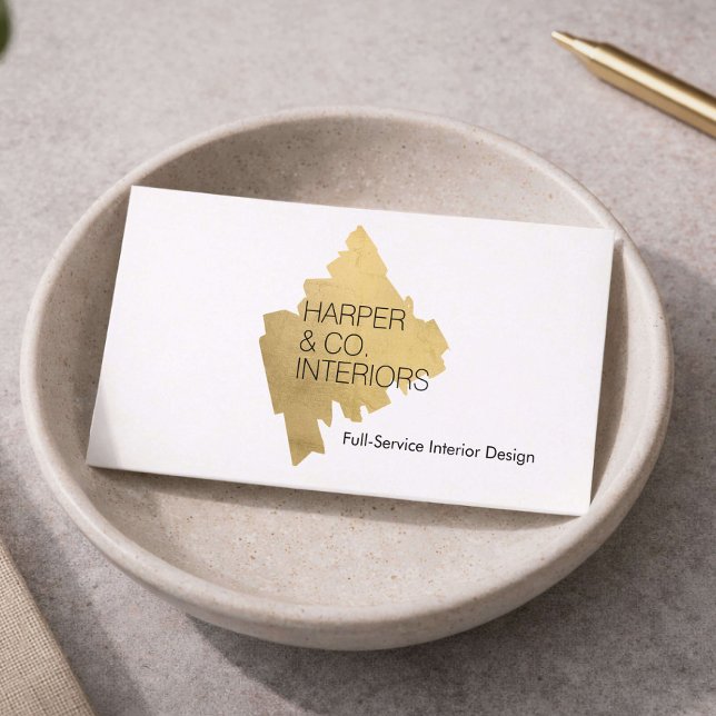 Lyxig interiördesigner Guld Abstrakt Logo Vit Visitkort (Skapare uppladdad)