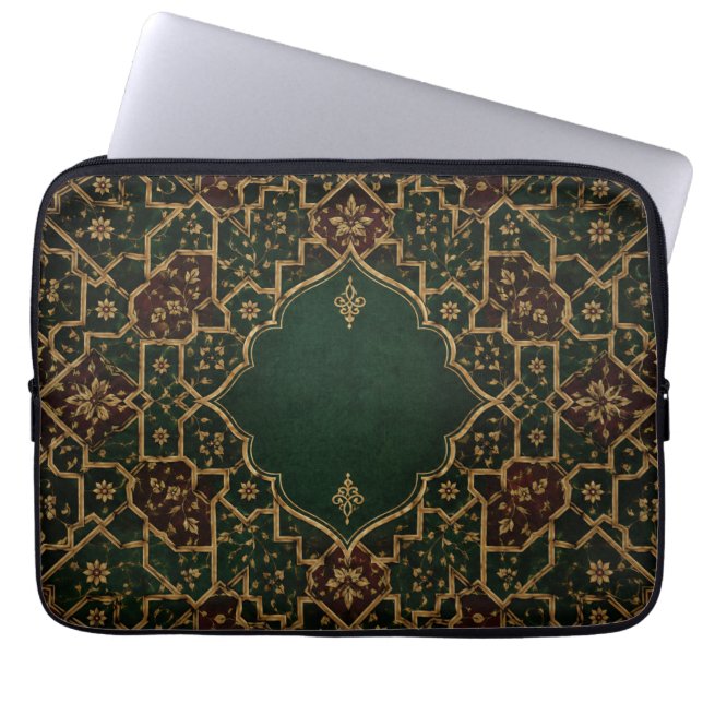 Lyxig islamisk arabesk laptopsleeve | Smaragd & Laptop Fodral (Framsidan)