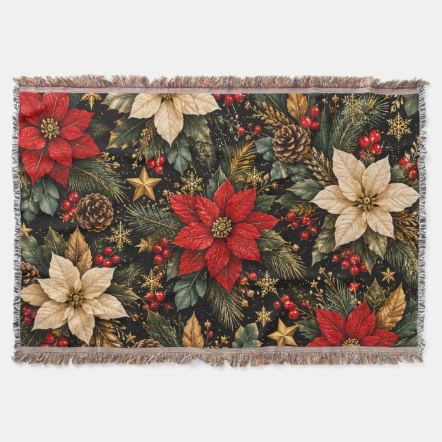 Lyxig Julblomma i Blomster Mönster Filt (Framsidan)