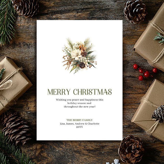 Lyxig julbukett Neutral Salvia Holiday-kort Julkort (Luxury Christmas Bouquet Neutral Sage Holiday Card)