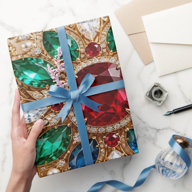 Lyxig Julförpackning med Juvelbesatt Snöflinga Presentpapper (Gifting)