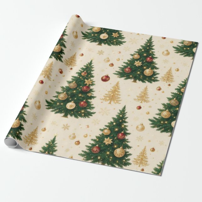 Lyxig julgran i smaragd och guld filigran presentpapper (Utrullad)