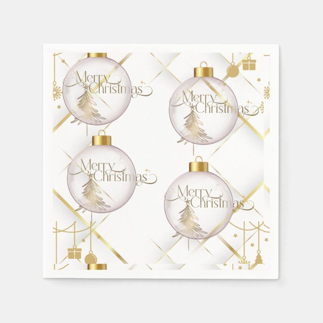 Lyxig julgranskula i guld och vit färg pappersservett (Framsidan)