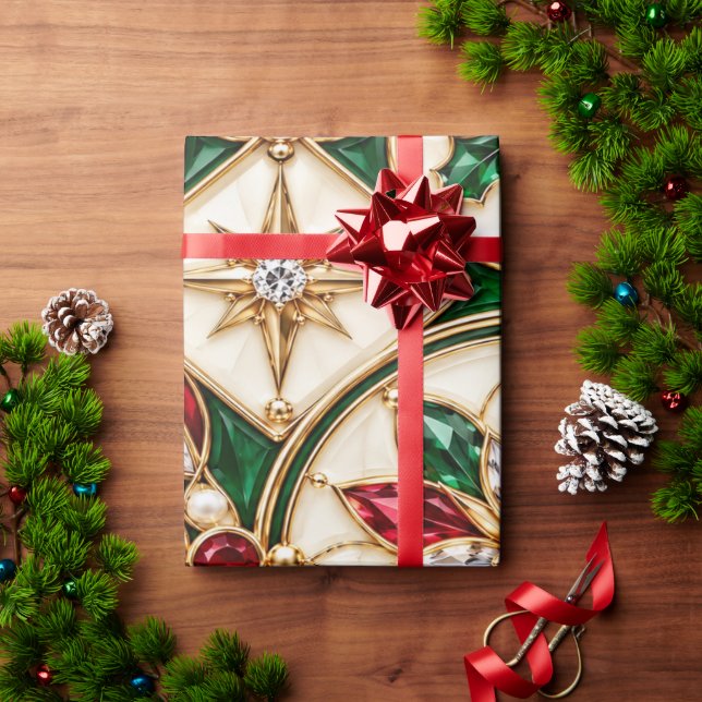 Lyxig julklappspapper med rubin och smaragd presentpapper (Julgåva)