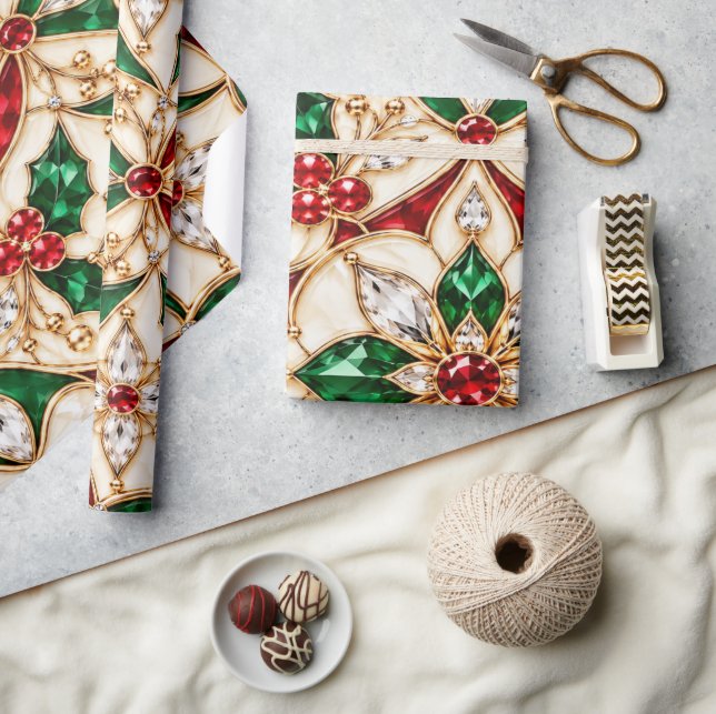 Lyxig julklappspapper med rubin och smaragd presentpapper (Hantverk)