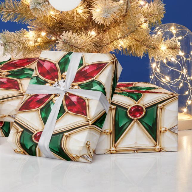 Lyxig julklappspapper med rubin och smaragd presentpapper (Helgdagar)