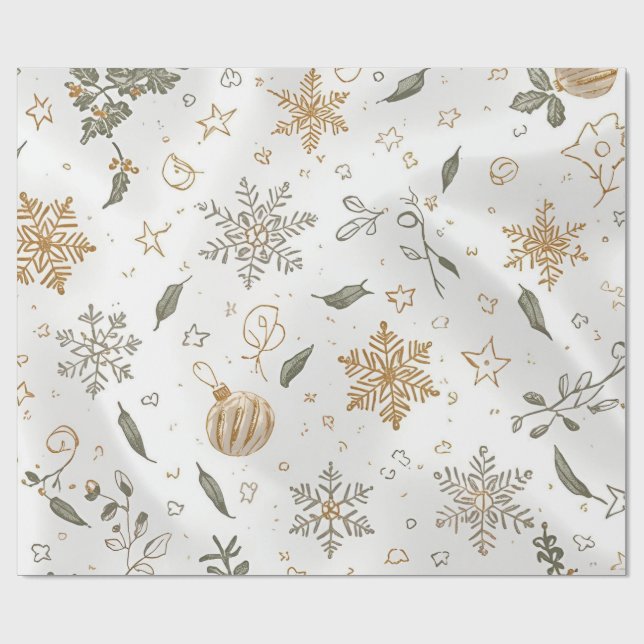 Lyxig julpresent Vit & Guld Juldesign Presentpapper (Platt)