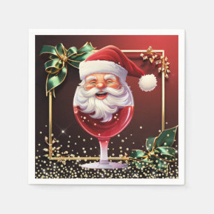 Lyxig julserviett Glädjefull Tomte Vinlyglas Pappersservett