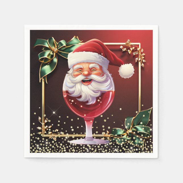 Lyxig julserviett Glädjefull Tomte Vinlyglas Pappersservett (Framsidan)