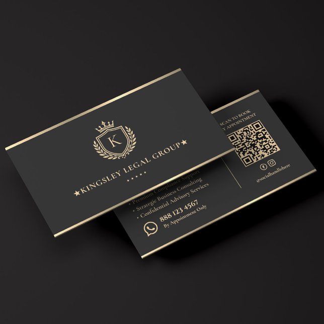Lyxig juridisk rådgivning Sotgrå Vapen Visitkort (⋆ Corporate Legal Advisory
⋆ Business Contract Consultation
⋆ Executive Client Representation)