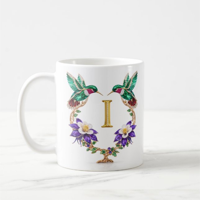 Lyxig juvelbesatt kolibri-monogram I kaffemugg (Vänster)