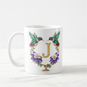 Lyxig Juvelbesatt Kolibri Monogram J Kaffe Mugg