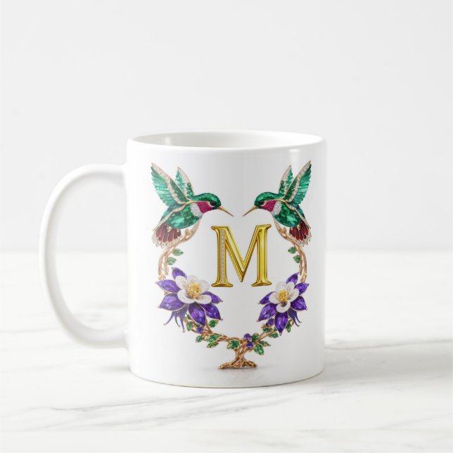 Lyxig juvelbesatt kolibri-monogram M-kaffemugg Kaffemugg (Vänster)