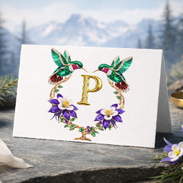 Lyxig Juvelbesatt Kolibri Monogram P Bröllop Tack Kort
