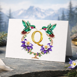 Lyxig Juvelbesatt Kolibri Monogram Q Bröllop  Tack Kort
