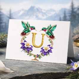 Lyxig Juvelbesatt Kolibri Monogram U Bröllop Tack Kort