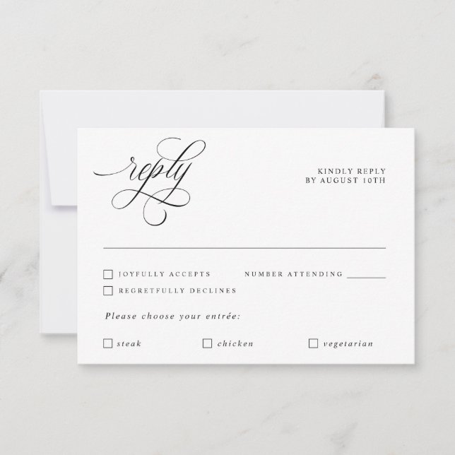 Lyxig Kalligrafi Elegant Bröllopsvar RSVP-kort OSA Kort (Framsida)