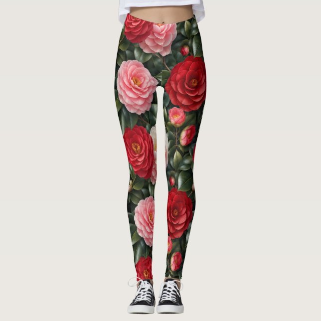 Lyxig Kameliablomsterbladverk Leggings (Framsida)