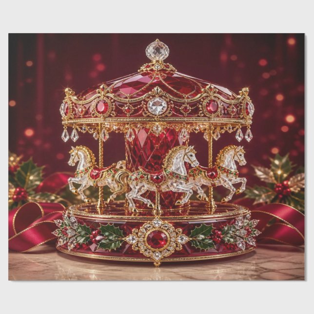 Lyxig Karusell Röd Julpresentpapper Presentpapper (Platt)