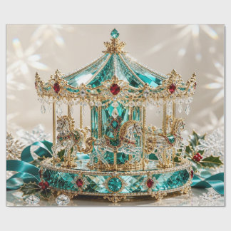 Lyxig Karusell Teal Julpresentpapper Presentpapper