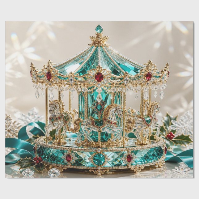 Lyxig Karusell Teal Julpresentpapper Presentpapper (Platt)