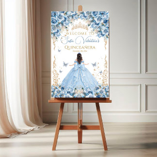 Lyxig klänning Babyblå Guld Sagostil Bow Välkommen Poster