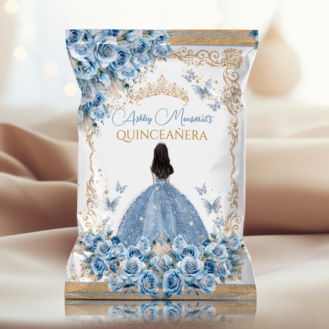 Lyxig klänning Blå Guld Quinceanera Chipspåse Reklamblad (Skapare uppladdad)