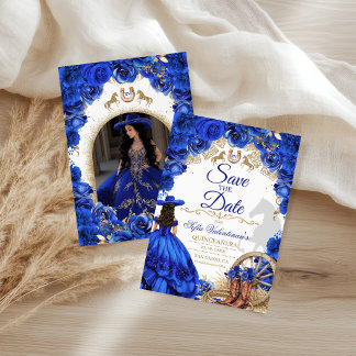 Lyxig klänning Royal Blue Western Quinceanera Foto Spara Datumet