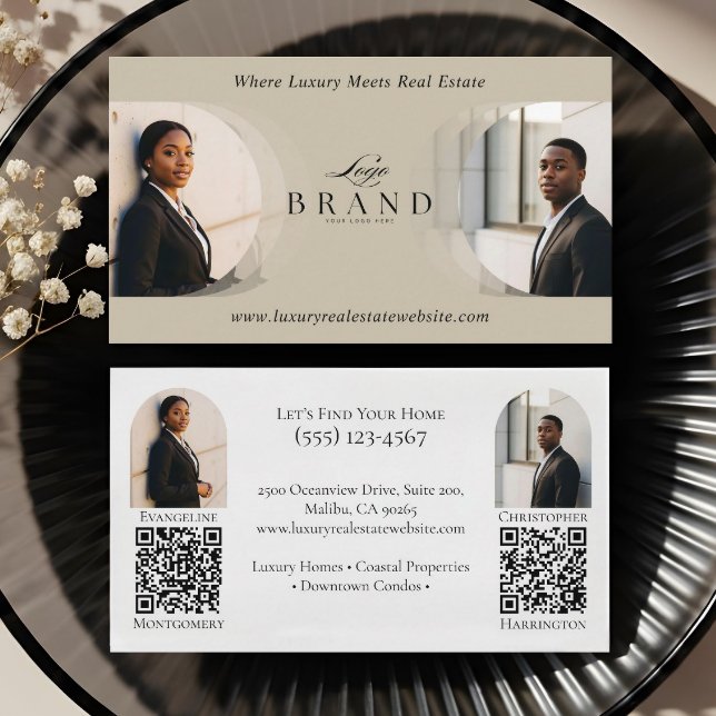 Lyxig Klassisk Dubbel Agent Professionell Fastighe Visitkort (Luxury Classy Dual Agent Professional Real Estate Business Card)