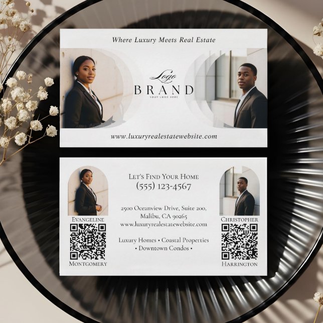 Lyxig Klassisk Tvådelad Agent Professionell Fastig Visitkort (Luxury Classy Dual Agent Professional Real Estate Business Card)