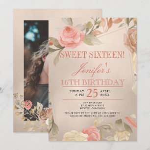 Lyxig korallguld persiko blomster FOTO Sweet Sixte Inbjudningar