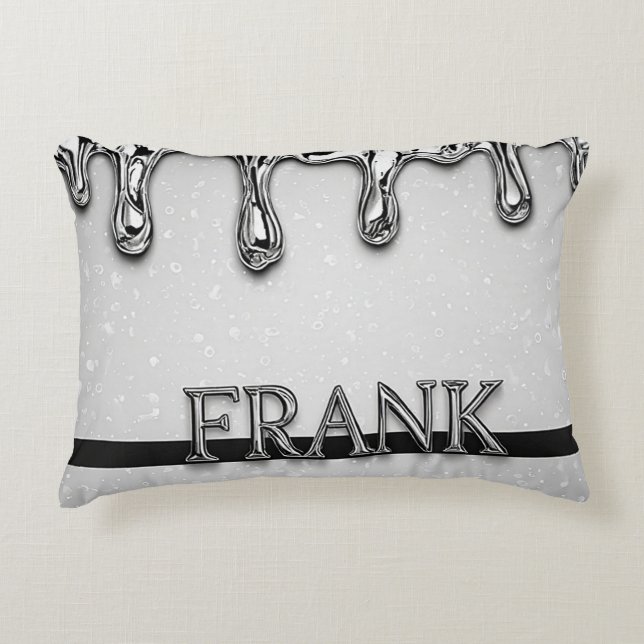 Lyxig kromdropp Frank Namn Reflektiv Silver M Prydnadskudde (Framsidan)