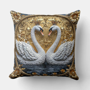 Lyxig Kronad Svan Royal Guld Elegant Romantisk Kudde
