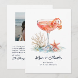 Lyxig kustchic rosa cocktail korall bröllop tack kort