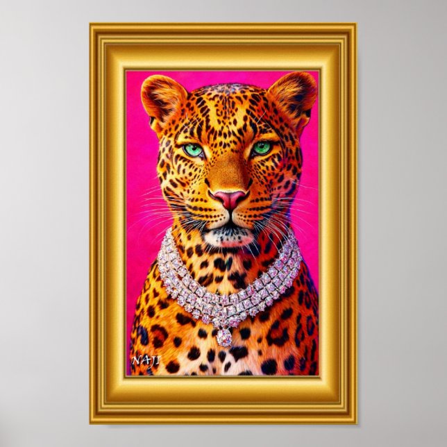 Lyxig Leopardporträtt med Diamant halsband – Bo Poster (Framsidan)
