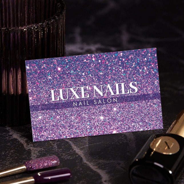Lyxig Lila Glitter Nageltekniker Minimalistisk Visitkort (Skapare uppladdad)