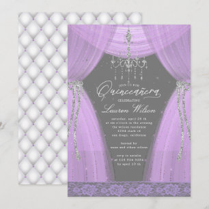 lyxig lila ljuskrona gnistrar Quinceanera Inbjudningar